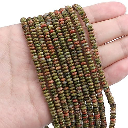 BEADIA Natural Unakite Spacer Beads Caps Rondelle Disk Loose Beads for Beading Jewelry Making 4mmx2mm 38cm - color: Unakite, size: Rondelle Disk 4mm x 2mm