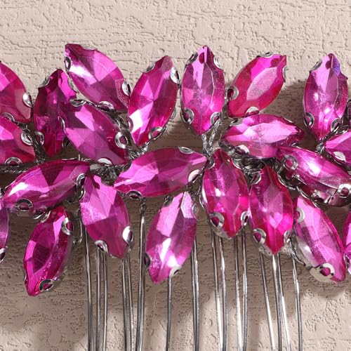 Teyglen Women's Dainty Rhinestone Hair Comb - Luxurious Shiny Bridal Side Comb for Brides and Girls (Rose Red) - color: Rose Red