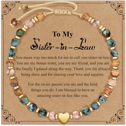 Inspirational Bracelets Gifts for Women: Healing Natural Stone Beads Bracelets - Birthday Mothers Day Gifts Thinking of you Get Well Soon Gift for Women Friends Sister Mom - color: HEART-SISTER-IN-LAW