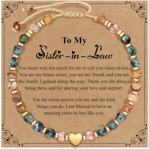 Inspirational Bracelets Gifts for Women: Healing Natural Stone Beads Bracelets - Birthday Mothers Day Gifts Thinking of you Get Well Soon Gift for Women Friends Sister Mom - color: HEART-SISTER-IN-LAW