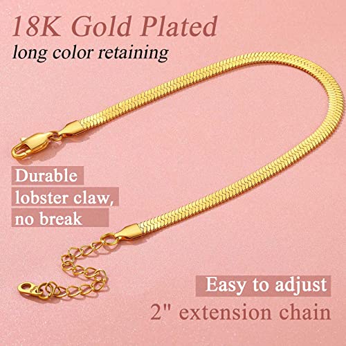 FindChic Elegant Herringbone Snake Chain Anklets/Bracelets 3MM/5MM Width Stainless Steel/18K Gold/Rose Gold Plated/Black 4 Color Options, 8.3'' 8.5'' 10.5'' Length, with Gift Box - color: A: 5mm 8.5'' anklet (Gold Plated)