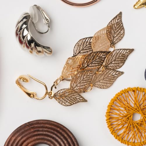 Gold Tone Non Pierced Clip On Dangling Earrings - style: Gold Leaves