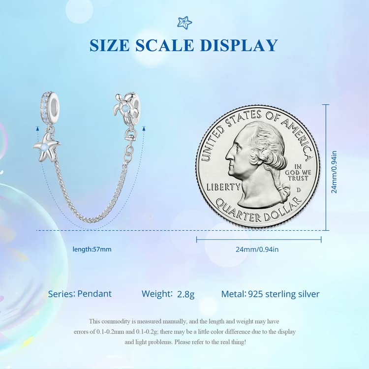 Heart Charm Clip Lock Spacer Stopper Charm Bead Bracelet 925 Sterling Silver Charms Safety Chain for Pandora Bracelets - color: Starfish Turtle