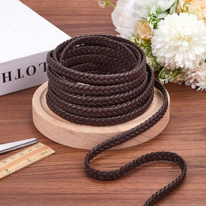 GORGECRAFT 5m x 10mm PU Braided Leather Cord Bolo Tie String 3mm Thick Faux Leather Strips Coconut Brown Flat Leatherette Braided Threads Rope for Bracelet Necklace Jewelry Making Tooling Workshop