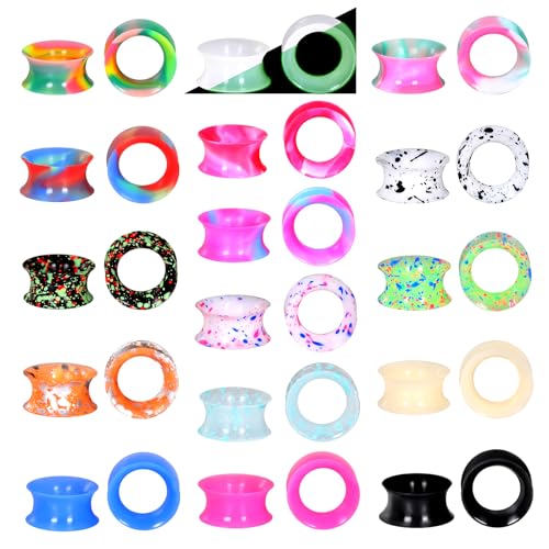 Xpircn 30Pcs Silicone Ear Gauges Flexible Ear Tunnels Plugs Stretchers Expander Double Flared Flesh Ear Piercing Jewelry for Women Men - style: Mixed Color:9/16"(14mm)
