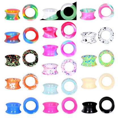 Xpircn 30Pcs Silicone Ear Gauges Flexible Ear Tunnels Plugs Stretchers Expander Double Flared Flesh Ear Piercing Jewelry for Women Men - style: Mixed Color:9/16"(14mm)