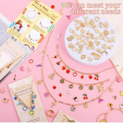 Wurosi Gold 443PCS Gold Charm Bracelet Necklace Making Kit for Women | Includ 8 Paperclip Chain Bracelets,4 Paperclip Chain Necklaces,Accessories for Jewelry Making,Crafts Beginner Supplies Gift - color: 443 Pcs Gold Bracelet Necklace