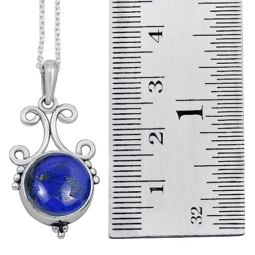 Natural Round Gemstone Pendant Necklace for Women, 925 Sterling Silver | Solitaire Birthstone Jewelry With 18 Inch Chain, Handmade Semi Precious Stone Pendant, Jewelry Gift for Mom, Wife & Sister - color: Lapis Lazuli