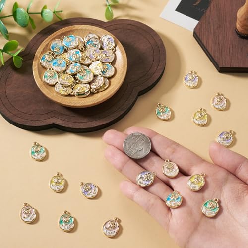50Pcs Alloy Enamel Rose Flower Charms Golden Plated Rose Charms for Jewelry Making, 16.5x12mm Drop Oil Floral Pendant for DIY Necklace Earring Bracelet Craft Supplies - color: Golden Plated, Oval Flower