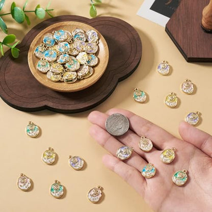 50Pcs Alloy Enamel Rose Flower Charms Golden Plated Rose Charms for Jewelry Making, 16.5x12mm Drop Oil Floral Pendant for DIY Necklace Earring Bracelet Craft Supplies - color: Golden Plated, Oval Flower