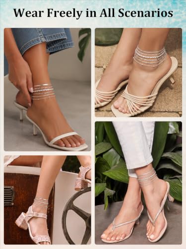 14K Gold/Silver Plated Anklets for Women Layered Anklet Set | Non Tarnish Waterproof Brass Ankle Bracelet, Adjustable Lightweight Dainty Hypoallergenic Chain, Beach Vacation Summer Gift - style: Style7
