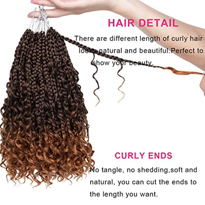 Unionbeauty 8 Packs Boho Box Braids Crochet Hair Goddess Box Braids Crochet Hair Curly Ends Crochet Hair 10 Inch Bohemian Hippie Crochet Braids Synthetic Braiding Hair Extension - color: T30#, size: 10 Inch (Pack of 8)