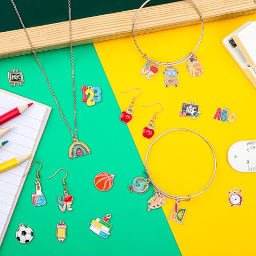 MARFOREVER 40 Pcs/20 Pairs Back to School Charms for Jewelry Making | Teacher Charms for Jewelry Making, First Day of School Enamel Pencil Book Blackboard Pendants, DIY Bracelet Necklace Earrings - style: School