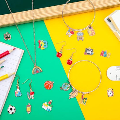 MARFOREVER 40 Pcs/20 Pairs Back to School Charms for Jewelry Making | Teacher Charms for Jewelry Making, First Day of School Enamel Pencil Book Blackboard Pendants, DIY Bracelet Necklace Earrings - style: School