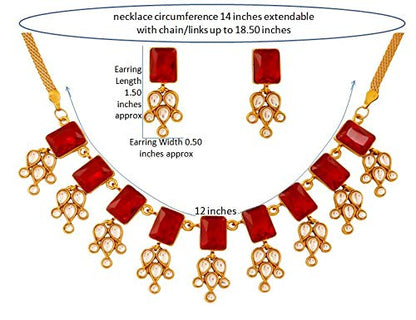 Touchstone Indian Bollywood Traditional Craftsmanship Mughal Designer Jewelry Wedding Necklace Set in Antique Gold Or White Tone for Women. - style: D437 Red