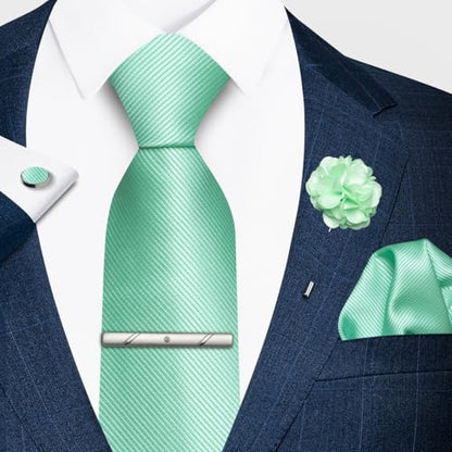 joy alice 30 Colors Solid Ties for Man Pure Color Men's Tie Set with Lapel Pin Pocket Square Tie Clip - color: Mint