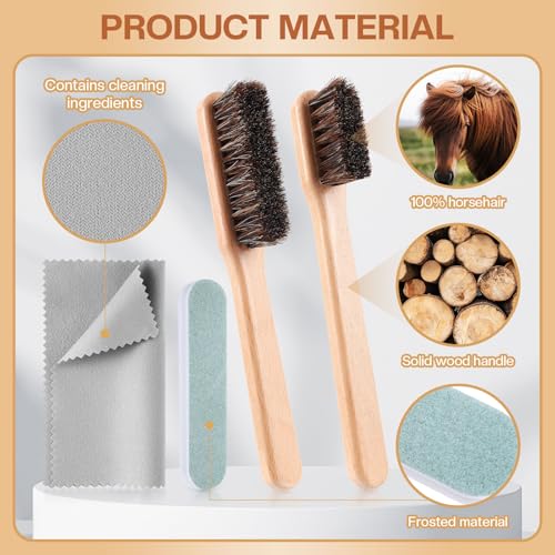 4 Pcs Horsehair Silver Cleaning Brushes Dauber Sterling Detail Polish Brush Applicator Set with Polishing Cloth for Silverware Plateware Jewelry Cleaner(Style B) - style: Style B