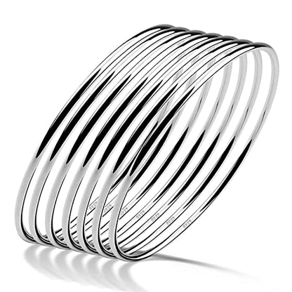 H&Beautimer 925 Sterling Silver Bracelet for Women's Italian Handmade Solid Bangle 2/3/4/5/6/7 Set Rose Gold Fine Jewelry With Gift Box - color: Silver 7set, size: 65MM