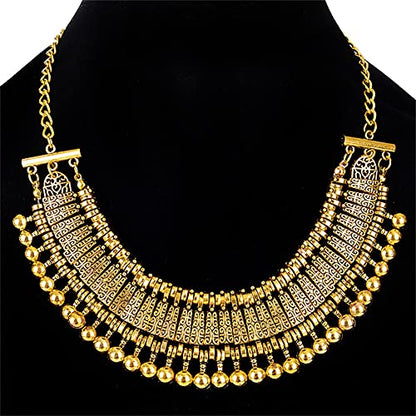 LUREME Vintage Engraved Coin Bib Statement Necklace Clavicle Necklace (01003295) - style: Antique Gold C