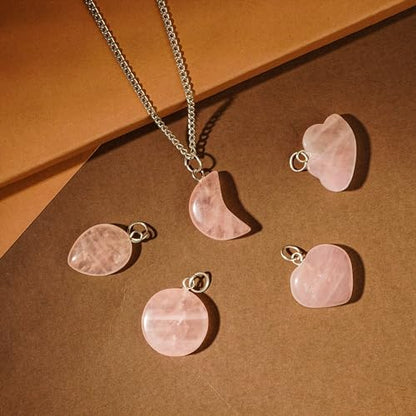 KARMAPLEDGE Crystal Necklace Birthday Gifts for Women, Chakra Healing, Protection, Balance, Rose Quartz Stones Heart, Moon, Sun, Cloud, Tear Drop Shaped Crystal Pendant Set of 5 - color: Rose Quartz Set of 5, size: Combos