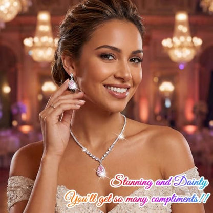 Unicra Bride Crystal Necklace Earrings Set Bridal Wedding Jewelry Sets Rhinestone Choker Necklace Prom Costume Jewelry Set for Women and Brides - color: Pink