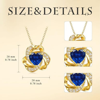 Midari 18K Gold Love Knot Necklace Love Knot Pendant Necklace with 12 Months Birthstones I Love You Forever Jewelry Gifts for Women Mom Her - color: 09-September