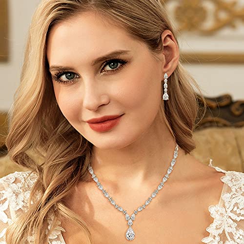 EVER FAITH Pear Shaped Cubic Zirconia Bridal Wedding Jewelry Set for Women | Gorgeous Water Drop Bride Necklace Dangle Earrings, for Bride Bridesmaid - color: Clear