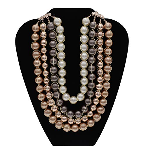 utop JNF Hand made Pearl Statement Necklace for Women Rhinestone Multilayer Crystal Necklaces Chunky Pearl Necklace Large Pearl Necklace and Earrings Set for Mother Mom's gift - color: champagne pearl necklace chunky