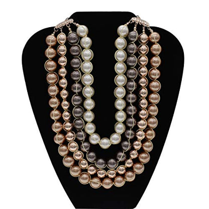 utop JNF Hand made Pearl Statement Necklace for Women Rhinestone Multilayer Crystal Necklaces Chunky Pearl Necklace Large Pearl Necklace and Earrings Set for Mother Mom's gift - color: champagne pearl necklace chunky