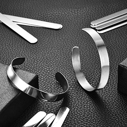 Hicarer 18 Pieces Metal Adjustable Cuff Bracelet Blanks, 3/8 x 6 Inches Stainless Steel Bangle Blanks DIY Engraving Metal Stamp Bracelet for Women Making Presents Stamping Jewelry
