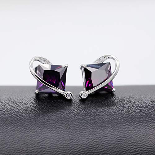 Uloveido Charm Created Topaz Big Square Crystal Necklace Matching Stud Earrings Rings Jewelry Set T295 - color: Purple