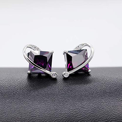 Uloveido Charm Created Topaz Big Square Crystal Necklace Matching Stud Earrings Rings Jewelry Set T295 - color: Purple