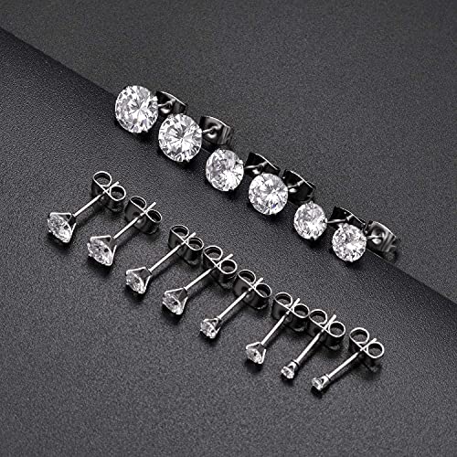 7 Pairs 18G 20G Stainless Steel Stud Earrings Round Cubic Zirconia Barbell Earring Set For Men Women 2MM-8MM Silver Tone - style: A:7 Pairs,Butterfly Backs,20G