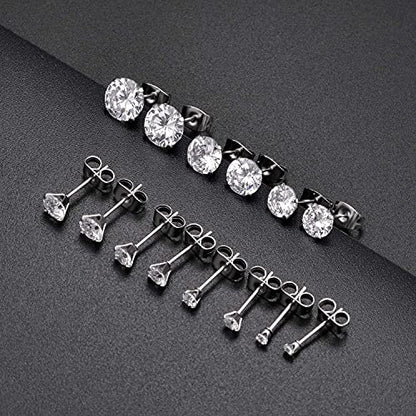 7 Pairs 18G 20G Stainless Steel Stud Earrings Round Cubic Zirconia Barbell Earring Set For Men Women 2MM-8MM Silver Tone - style: A:7 Pairs,Butterfly Backs,20G