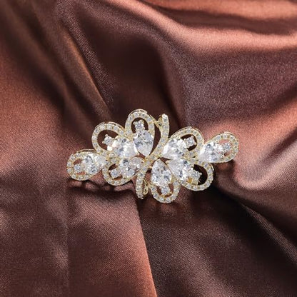 YOQUCOL Cubic Zirconia Crystal Rhinestone Wedding Brooch Pin for Women Brides Jewelry - color: A-Gold