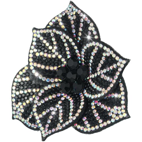 2.56" Created Crystal Rhinestone Camelia Flower Hair Clip Brooches for Women, Vintage Design Flower Brooches & Lapel Pins for Clothes, Elegant Floral Brooch for Wedding & Christmas Parties - color: Black