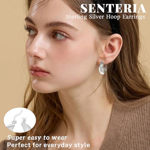 Senteria 12mm Wide Thick Sterling Silver Hoop Earrings Hypoallergenic | 14K Real Gold Plated Hoops Large Earring Lightweight Chunky Hoops Earring for Women Gift for Birthday Christmas 25/30/40/50MM - color: silver 8-30mm