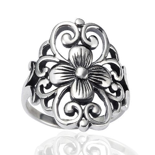 Floral Filigree Flower wide Handmade 925 Sterling Silver Finish Wide Band Ring For Women Christmas Gifts