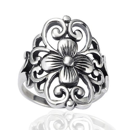 Floral Filigree Flower wide Handmade 925 Sterling Silver Finish Wide Band Ring For Women Christmas Gifts