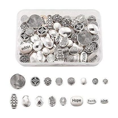 Craftdady 80Pcs Antique Silver Flat Round Oval Spacer Beads Tibetan Metal Barrel Drop Rondelle Loose Beads for Jewelry Crafts Making - color: Antique Silver, Flat Round+Oval,80pcs