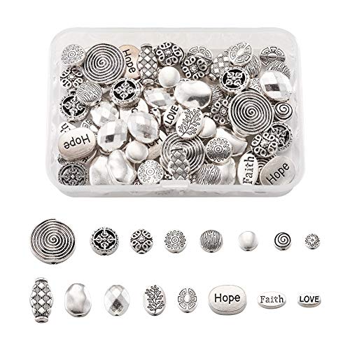 Craftdady 80Pcs Antique Silver Flat Round Oval Spacer Beads Tibetan Metal Barrel Drop Rondelle Loose Beads for Jewelry Crafts Making - color: Antique Silver, Flat Round+Oval,80pcs
