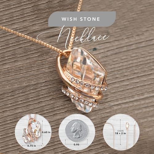 Leafael Wish Stone Pendant Necklace with Birthstone Crystal, 18K Rose Gold Plated/Silvertone, 18" + 2" - color: 104-April-Clear White-Rose Gold Plated