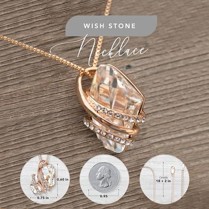 Leafael Wish Stone Pendant Necklace with Birthstone Crystal, 18K Rose Gold Plated/Silvertone, 18" + 2" - color: 104-April-Clear White-Rose Gold Plated