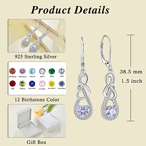 Dangle Drop Earrings for Women 925 Sterling Silver Heart Infinity Leverback Earrings Birthstone Jewelry Gifts for Women Wife Girlfriend Mother Daughter Her - color: 06 June - Alexandrite
