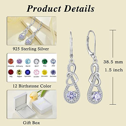 Dangle Drop Earrings for Women 925 Sterling Silver Heart Infinity Leverback Earrings Birthstone Jewelry Gifts for Women Wife Girlfriend Mother Daughter Her - color: 06 June - Alexandrite