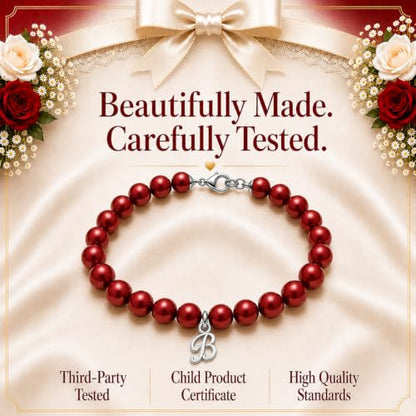 Baby Crystals Personalized Red Bracelet for Protection –Baby Jewelry for Girls | 14K Gold-Plated or Sterling Silver Initial Charm Bracelet | Baptism, Birthday Gifts - style: Sterling Silver Initial