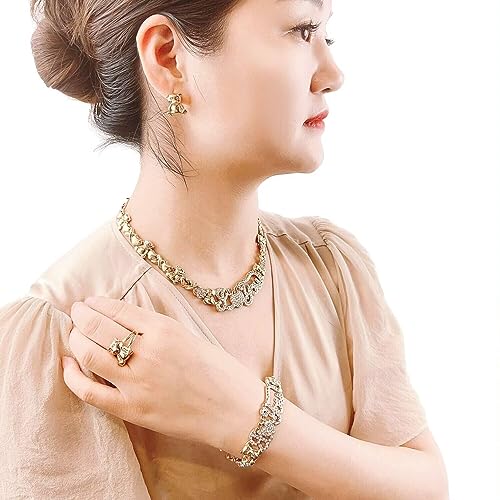 African Necklace Set Hugs and Kisses Gold Jewelry Sets For Women 18k Gold/Silver Filled LOVE Necklaces Jewelry Sets Wedding Jewelry Necklace Earrings Bracelet Ring Gifts - color: Gold