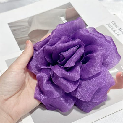 Flash Camellia Flower Brooch Pin for Women Men Elegant Texture Fabric Dahlia Rose Floral Brooches Lapel Pins Dainty Wedding Holiday Party Costume Dress Accessories Jewelry - color: Deep Purple