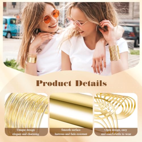4PCS Chunky Cuff Bracelets Set for Women Hammered Chunky Bracelets Adjustable Open Wide Wire Bracelets Irregular Minimalist Coil Bangle Set Gold Silver Upper Arm Punk Jewelry - color: Gold C