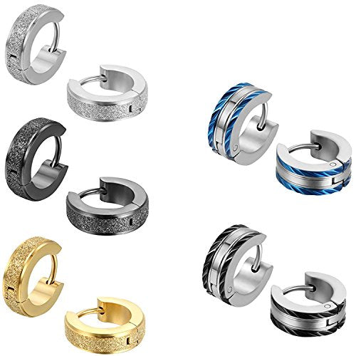 Aroncent Stainless Steel Hoop Earrings: 3-8 Pairs Men Small Hoop Huggie Hinged Earrings Set for Men Women 4mm Valentine Day Gifts - color: B-5PCS
